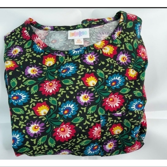 Lularoe Sz XS Carly Pocket Black Colorful Floral Swing Dress Spring NEW - Picture 6 of 8